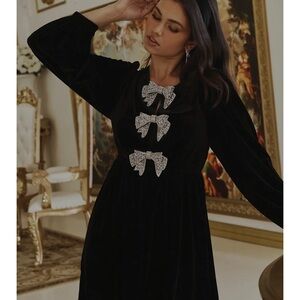 Sugarlips Glow Bow Black Velvet Dress with Rhinestone Accents